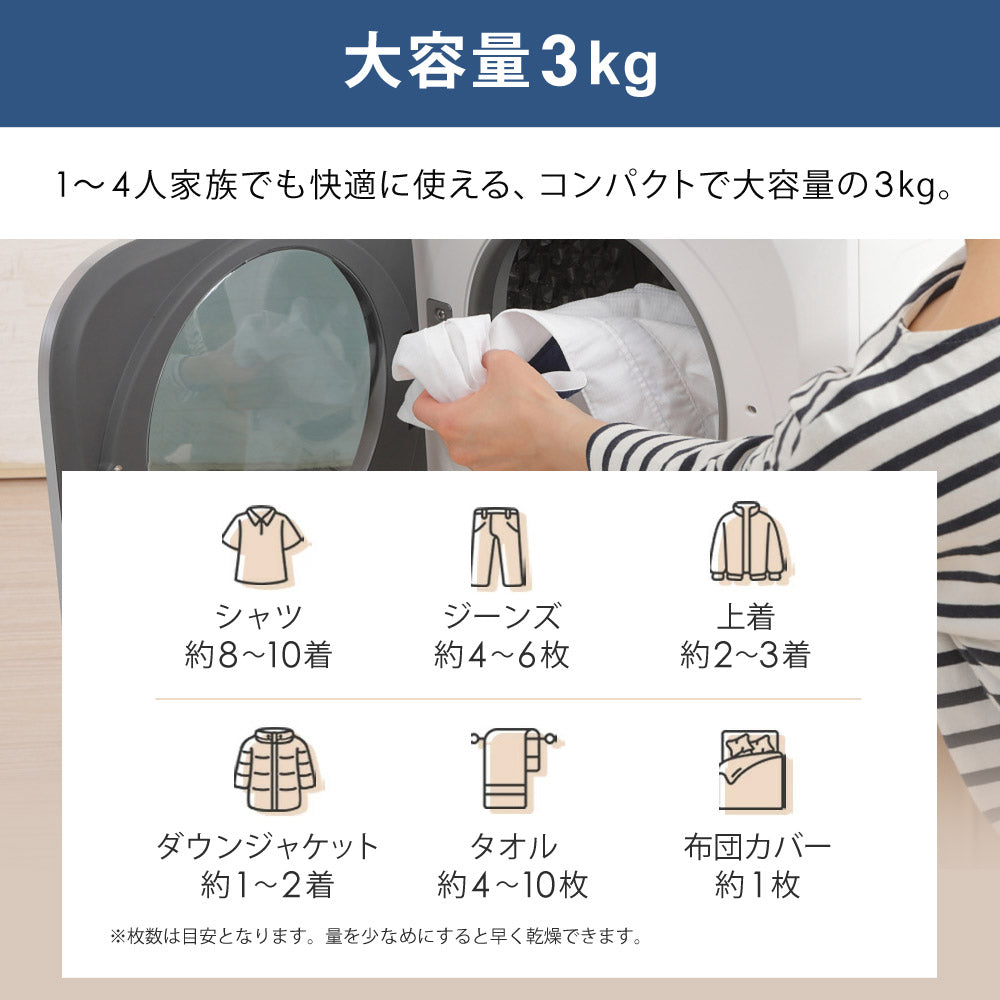 【当店限定180日延長保証】 SunRuck 乾きくん 衣類乾燥機 3kg サンルック SR-ASMN206-W SR-ASMN206-GY