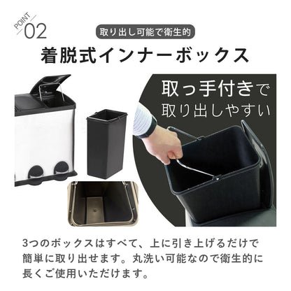 【当店限定180日延長保証】SunRuck 3分別ステンレスゴミ箱 45リットル(15L×3) サンルック SR-MHS292