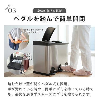 【当店限定180日延長保証】SunRuck 3分別ステンレスゴミ箱 45リットル(15L×3) サンルック SR-MHS292