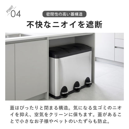 【当店限定180日延長保証】SunRuck 3分別ステンレスゴミ箱 45リットル(15L×3) サンルック SR-MHS292